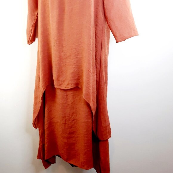 Large minimalist Copper Orange Long Sleeve Summer bohemian’s Tunic dress - Picture 6 of 7